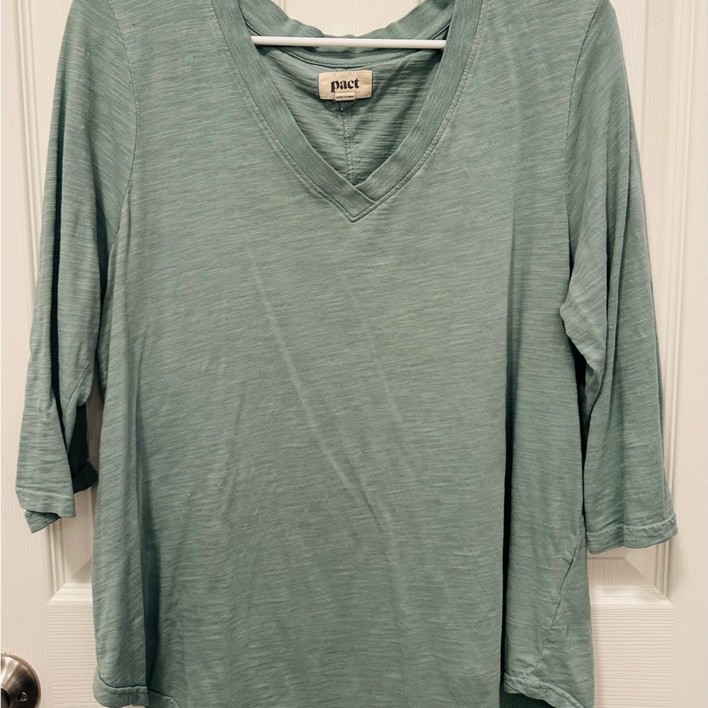 Pact Women's Teal Long Sleeve V-Neck Top